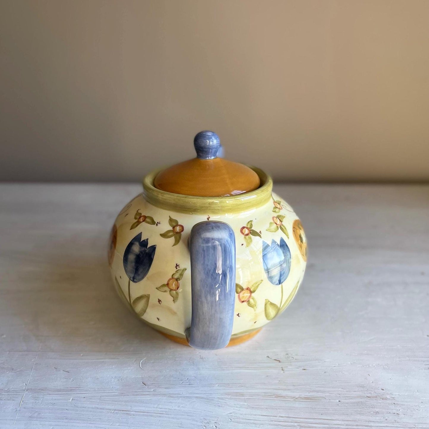 Lang Simple Life Butterfly Teapot | Hand-Painted Earthenware | Cream and Brown Garden Design | Karen Hillard Crouch Homestyle Ceramics