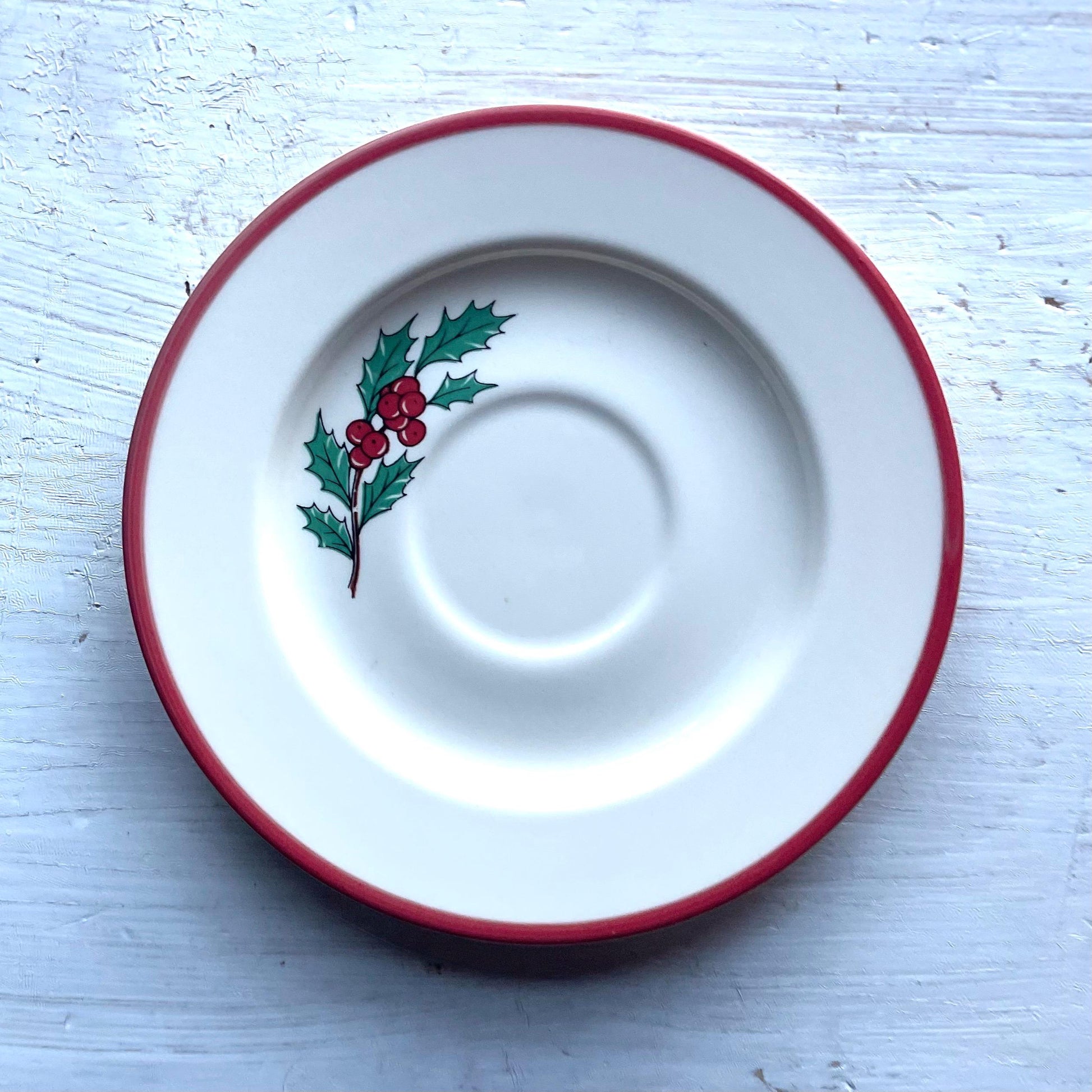 Vintage Holly Berry Saucer Set of 4 - Christmas Saucer with Orange Trim - Traditional Christmas Desert Plate by Taylor, Smith & T