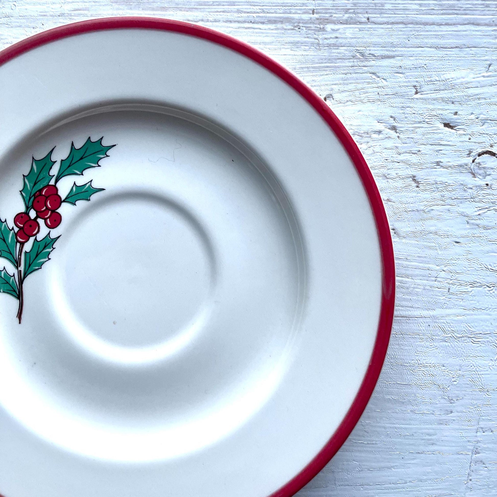 Vintage Holly Berry Saucer Set of 4 - Christmas Saucer with Orange Trim - Traditional Christmas Desert Plate by Taylor, Smith & T