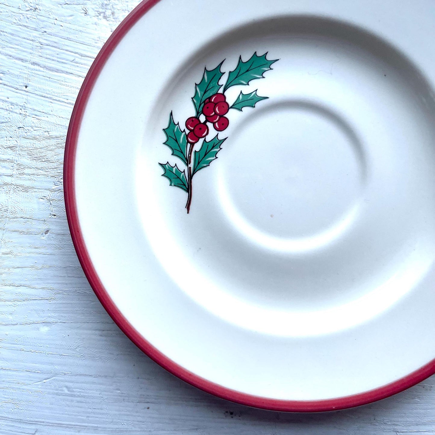 Vintage Holly Berry Saucer Set of 4 - Christmas Saucer with Orange Trim - Traditional Christmas Desert Plate by Taylor, Smith & T