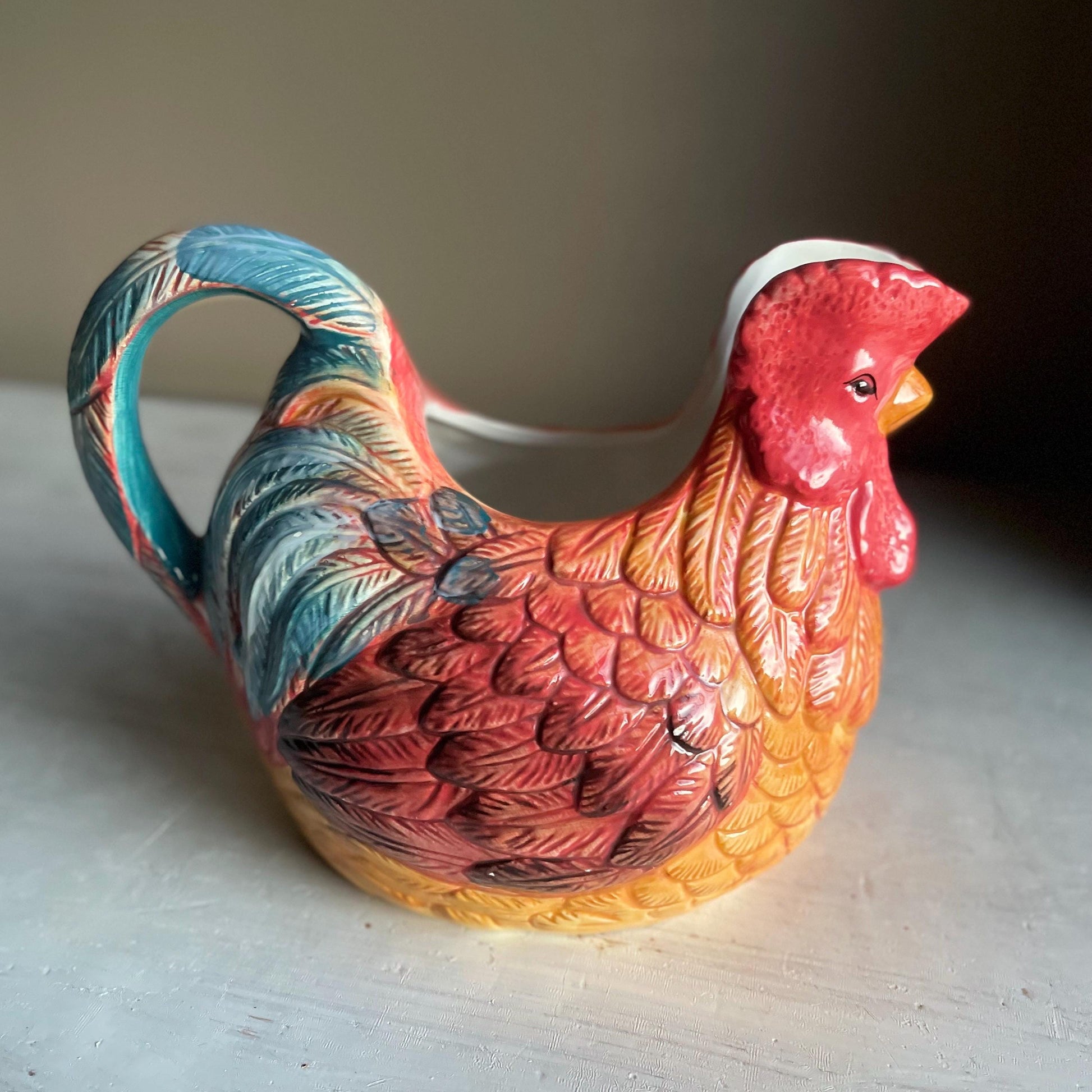 Rooster Pitcher by Country Gate Enesco - Vintage Pitcher - Farmhouse Decor - Gift for Rooster Collector - Chicken Pitcher