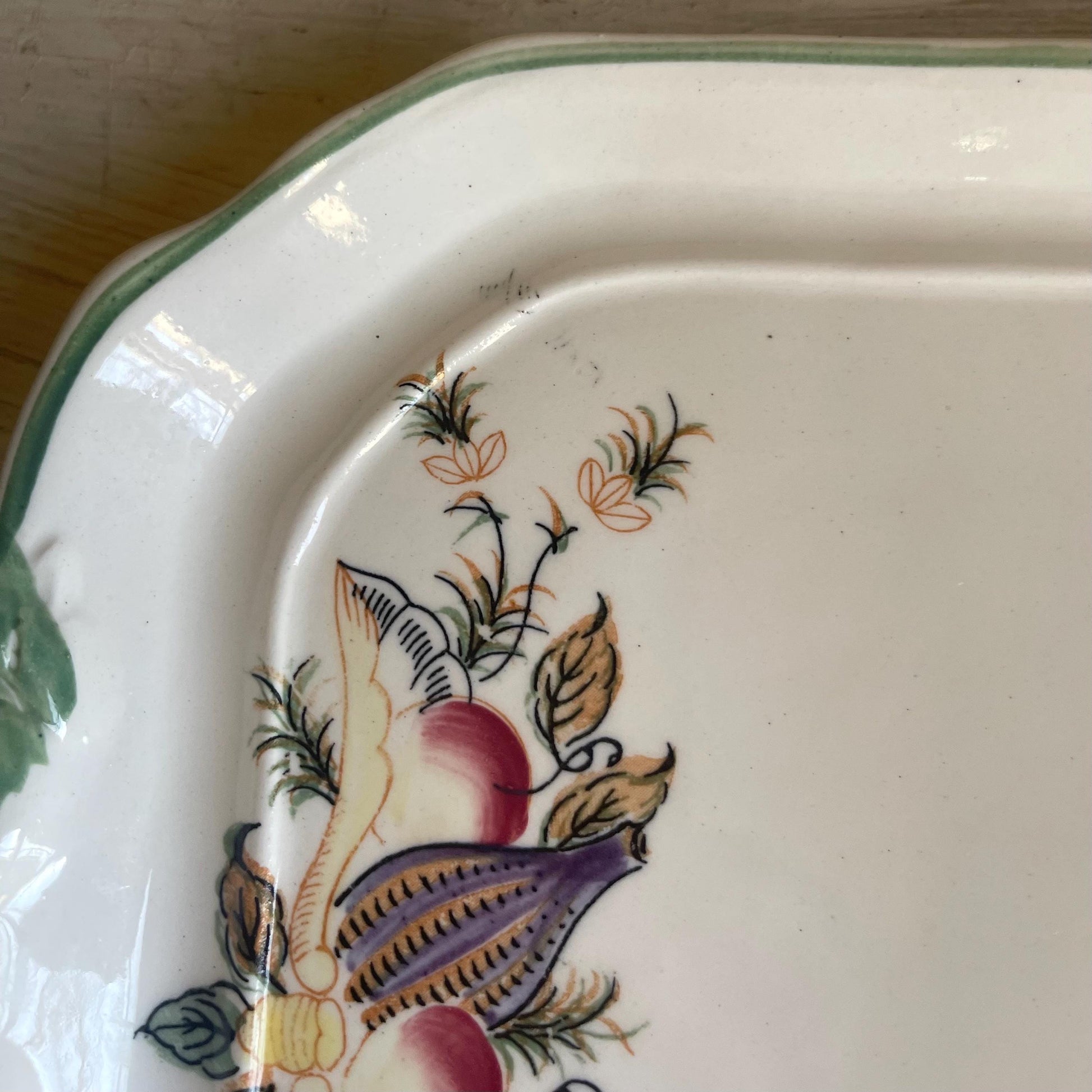 Vintage Caribbean White Ceramic Platter: Hand-Painted Fruit, Mint Green Trim