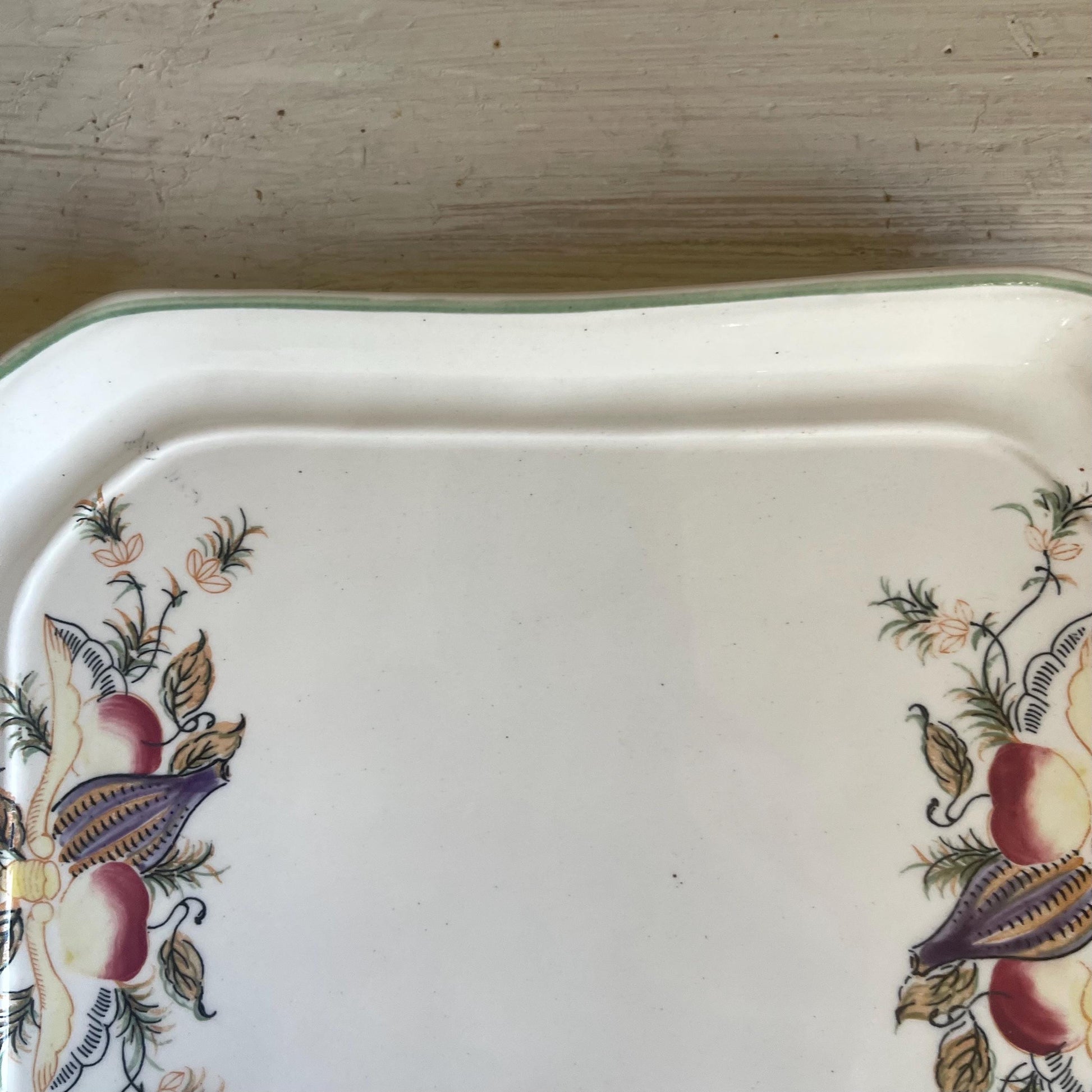 Vintage Caribbean White Ceramic Platter: Hand-Painted Fruit, Mint Green Trim