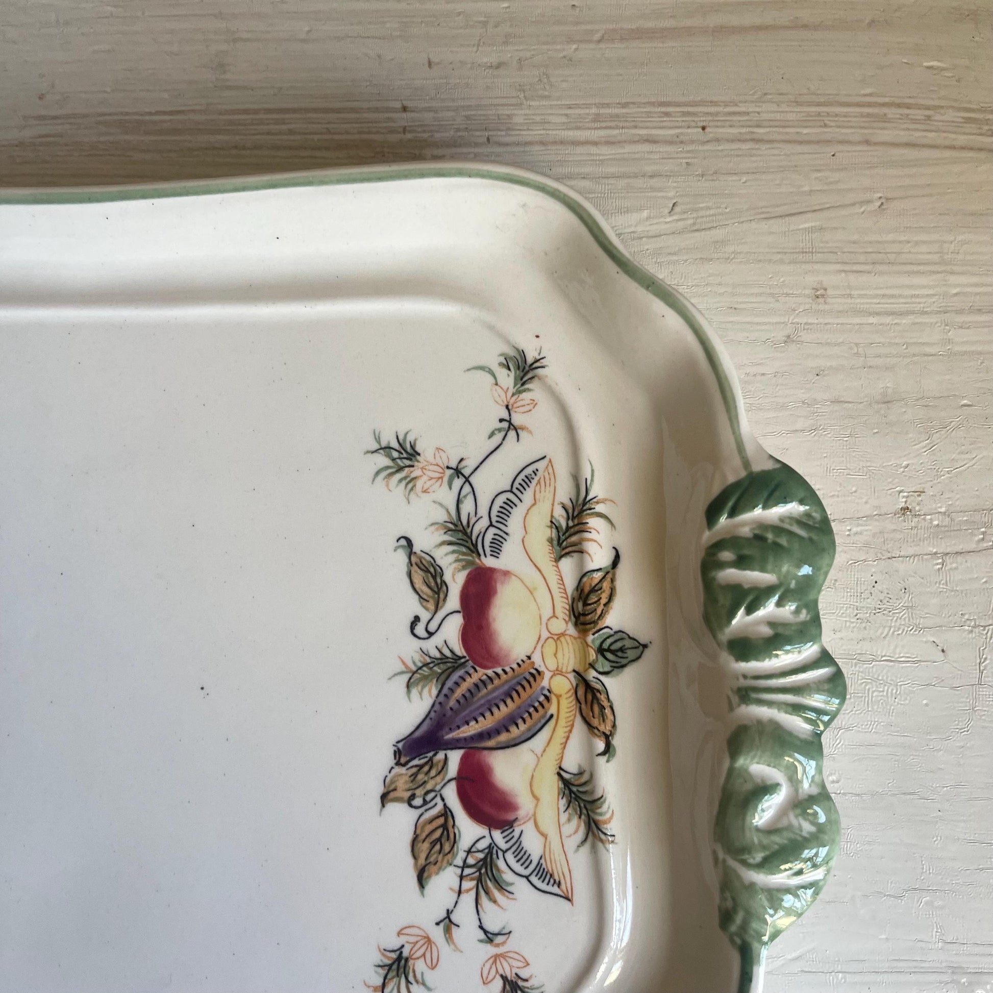 Vintage Caribbean White Ceramic Platter: Hand-Painted Fruit, Mint Green Trim
