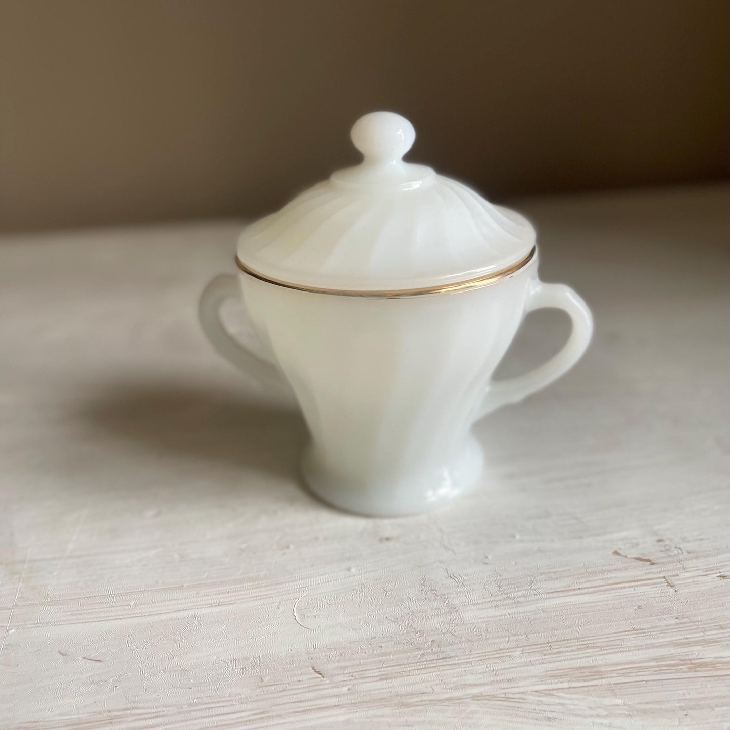 Fire King Milk Glass Golden Anniversary Cream and Sugar | Fire King Milk Glass Swirl | Vintage Anchor Hocking Gold Rim Milk Glass