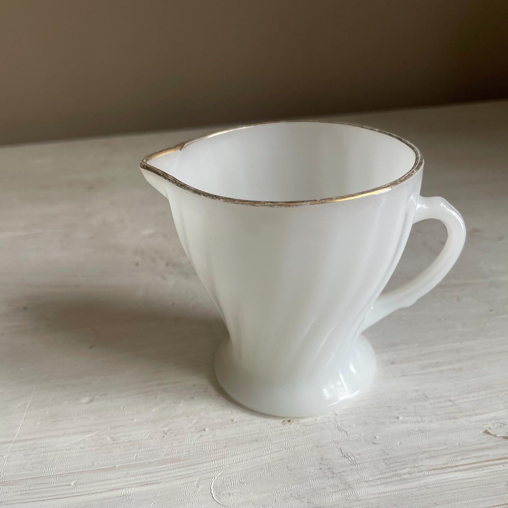 Fire King Milk Glass Golden Anniversary Cream and Sugar | Fire King Milk Glass Swirl | Vintage Anchor Hocking Gold Rim Milk Glass