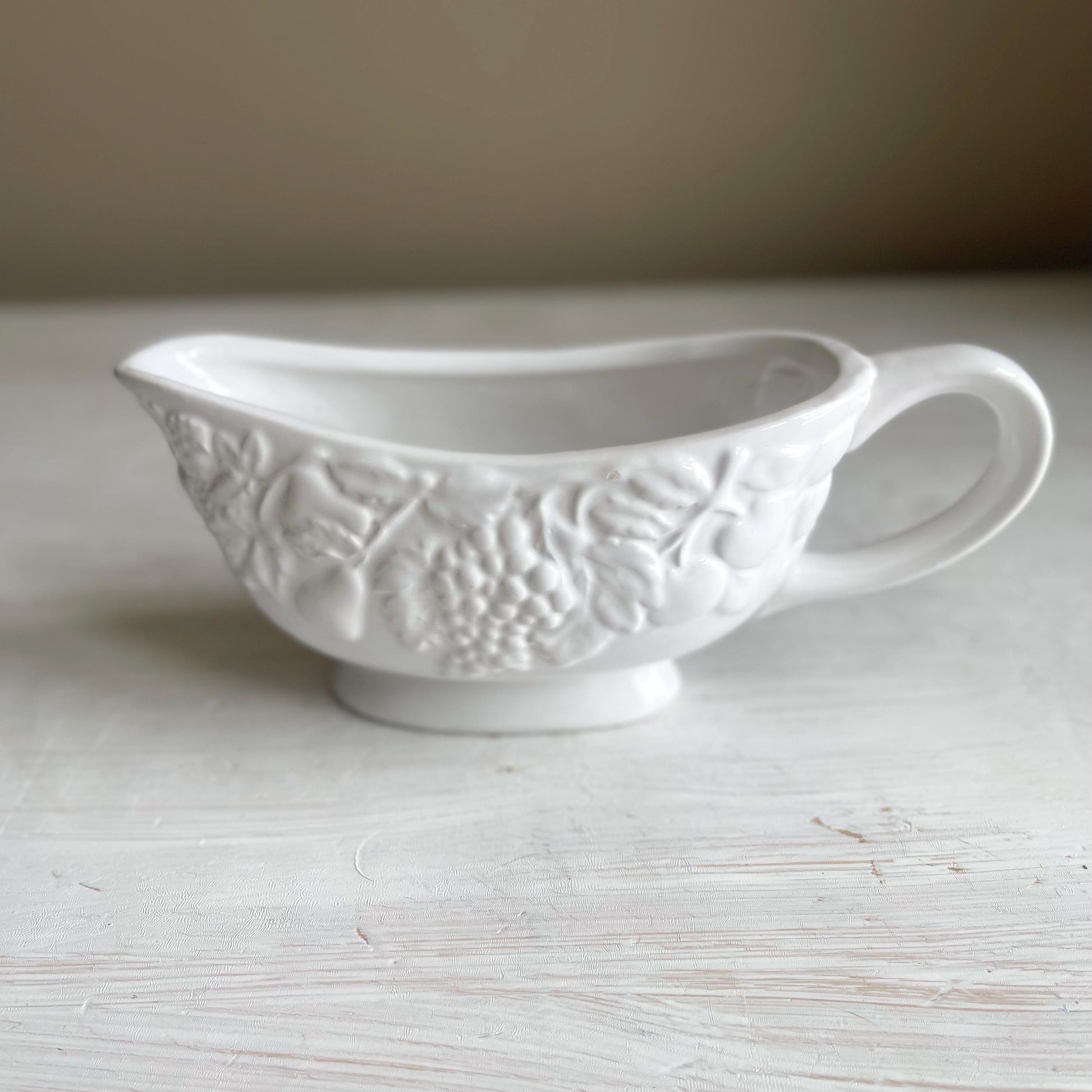 Gravy Boat with Plate by WCL China - Grape Pattern Gravy Boat - Vintage Gravy Boat