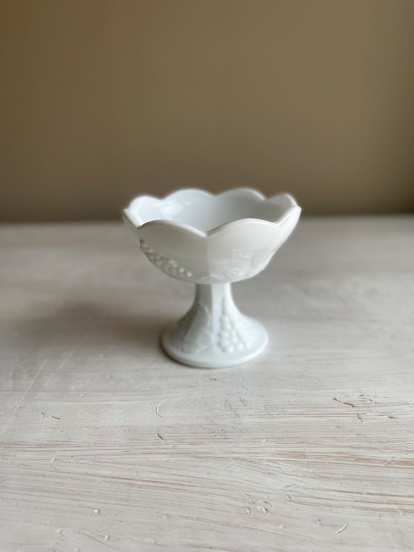 Candle Holder - Vintage Indiana Colony Milk Glass - White Harvest Grape Footed Candle Holder - Taper Candle Holder - Vintage Milk Glass