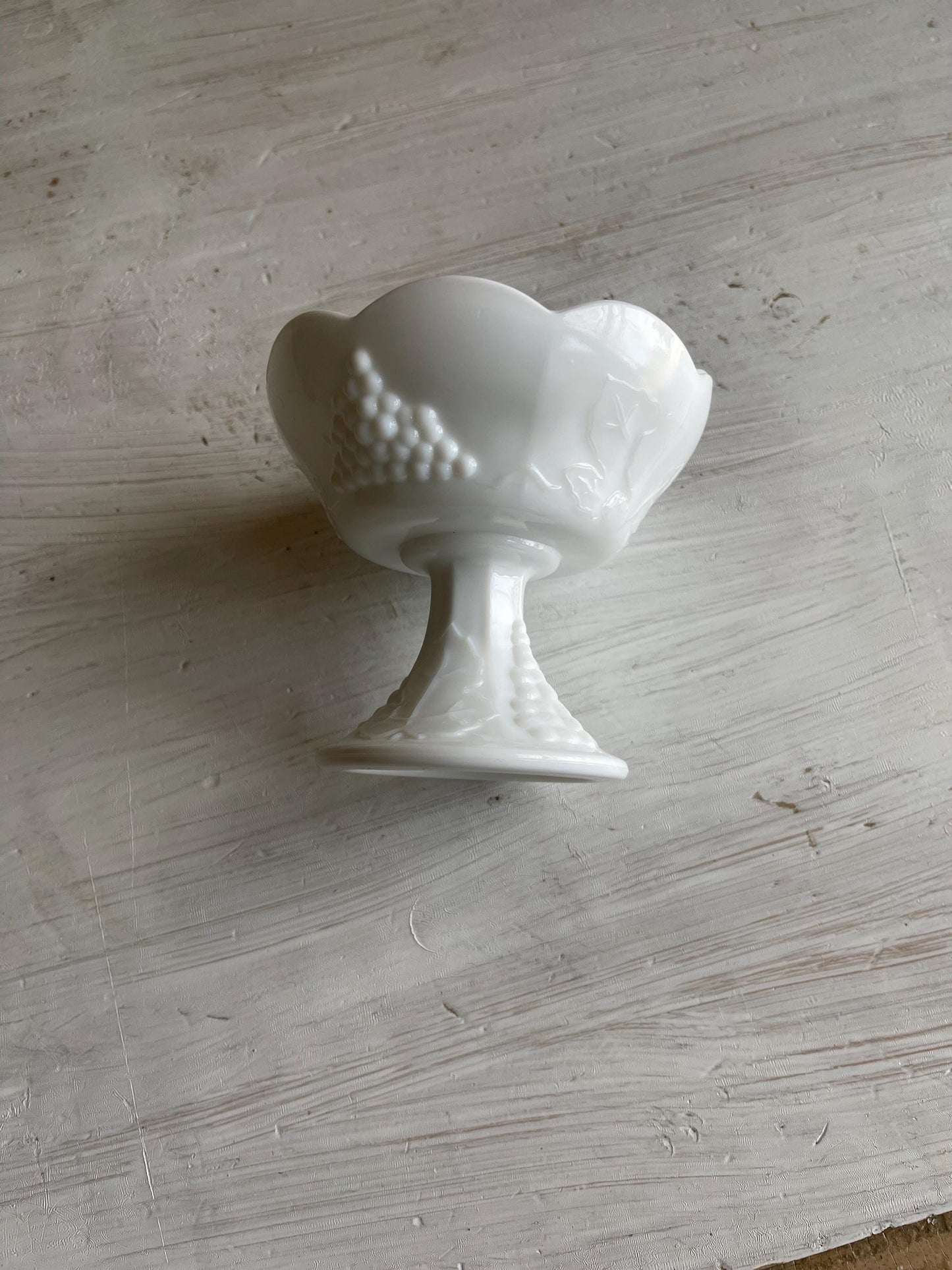 Candle Holder - Vintage Indiana Colony Milk Glass - White Harvest Grape Footed Candle Holder - Taper Candle Holder - Vintage Milk Glass