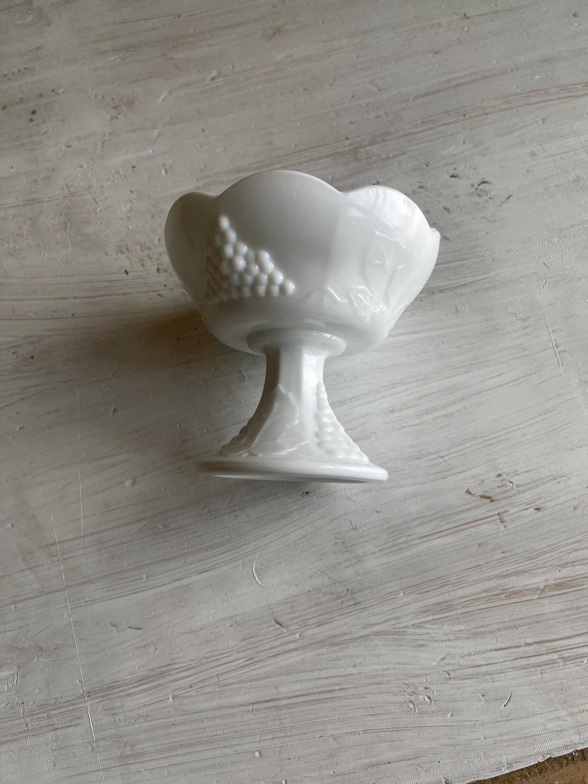 Candle Holder - Vintage Indiana Colony Milk Glass - White Harvest Grape Footed Candle Holder - Taper Candle Holder - Vintage Milk Glass
