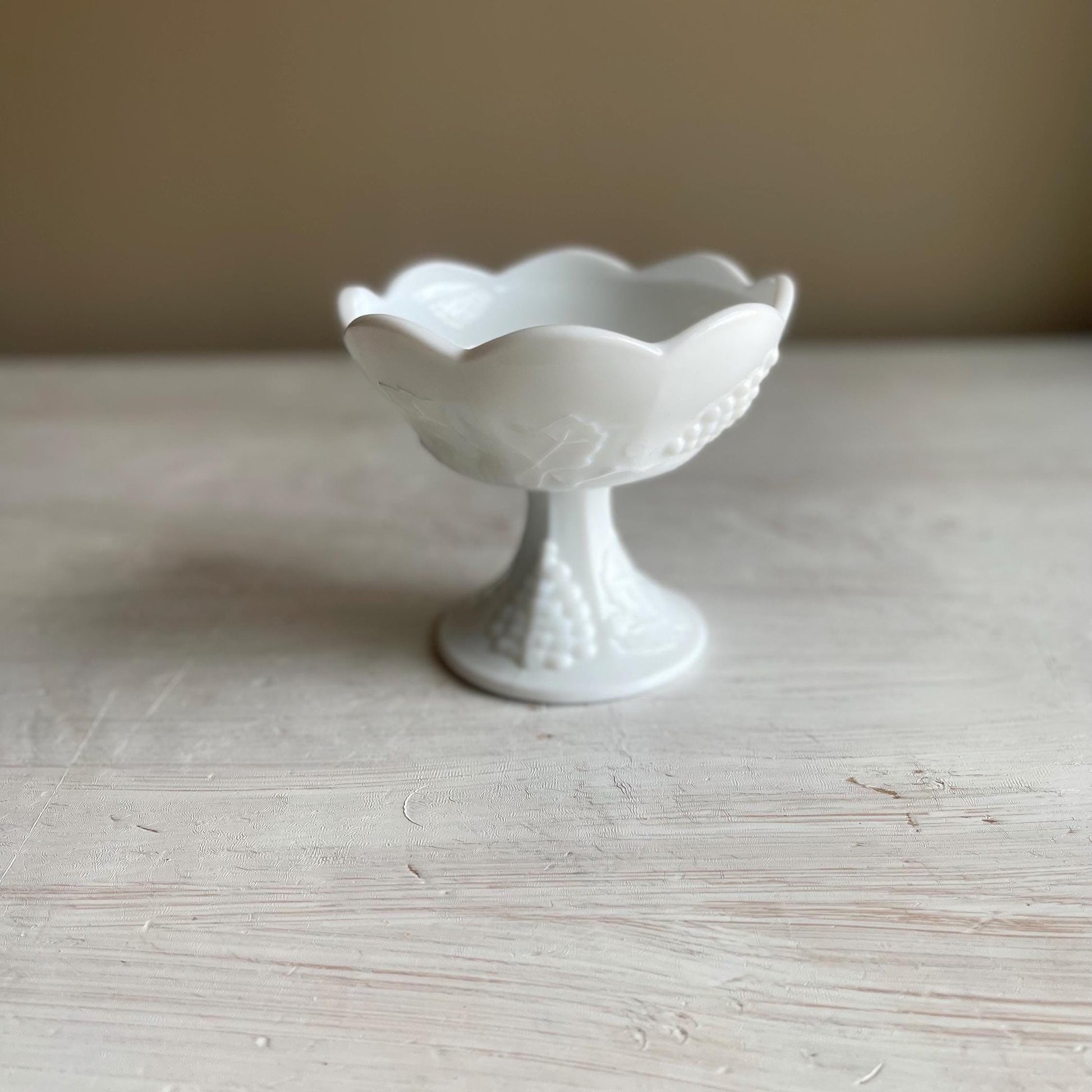 Candle Holder - Vintage Indiana Colony Milk Glass - White Harvest Grape Footed Candle Holder - Taper Candle Holder - Vintage Milk Glass