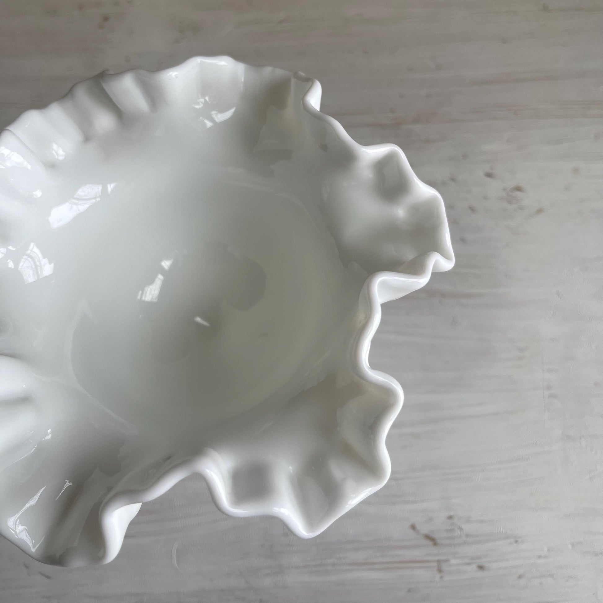 Fenton Milk Glass Compote with Ruffled Edge - 6 Inch Hobnail Milk Glass Compote - Vintage Fenton Milk Glass Collection - Cottage Decor