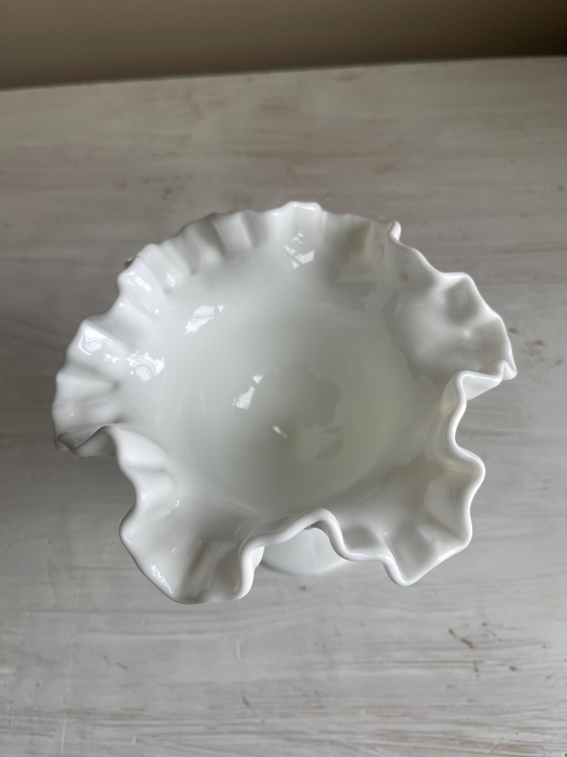 Fenton Milk Glass Compote with Ruffled Edge - 6 Inch Hobnail Milk Glass Compote - Vintage Fenton Milk Glass Collection - Cottage Decor