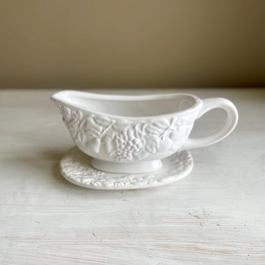 Gravy Boat with Plate by WCL China - Grape Pattern Gravy Boat - Vintage Gravy Boat
