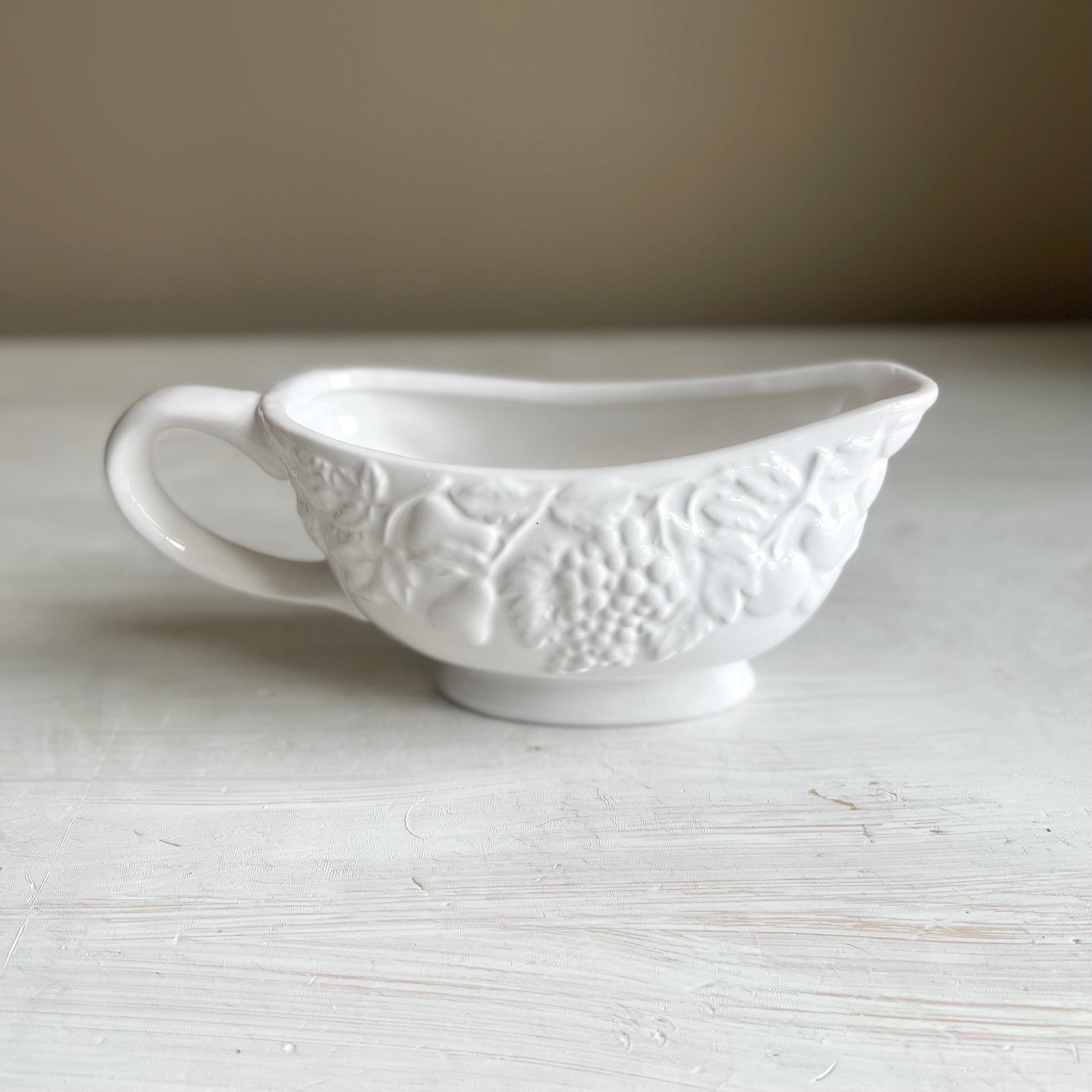 Gravy Boat with Plate by WCL China - Grape Pattern Gravy Boat - Vintage Gravy Boat