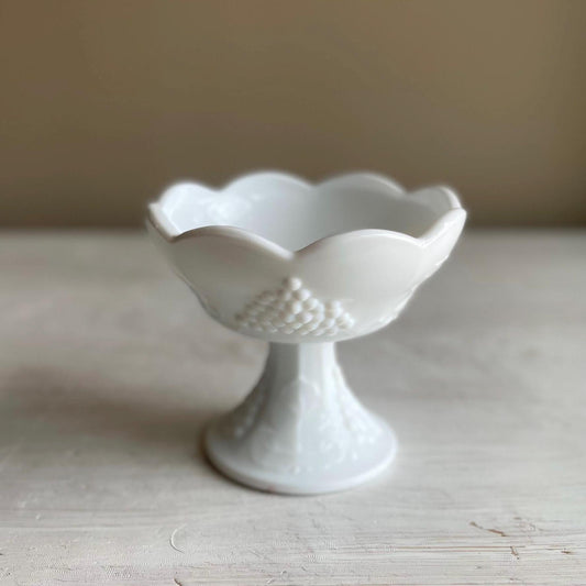 Candle Holder - Vintage Indiana Colony Milk Glass - White Harvest Grape Footed Candle Holder - Taper Candle Holder - Vintage Milk Glass