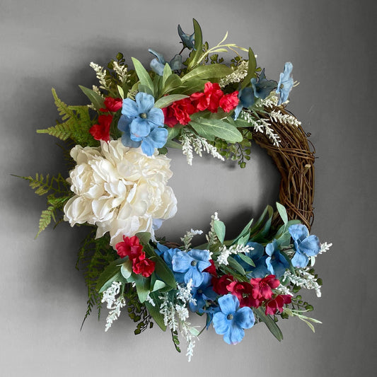 Red White Blue Wreath | Elegant 4th of July Wreath | Summer Decor
