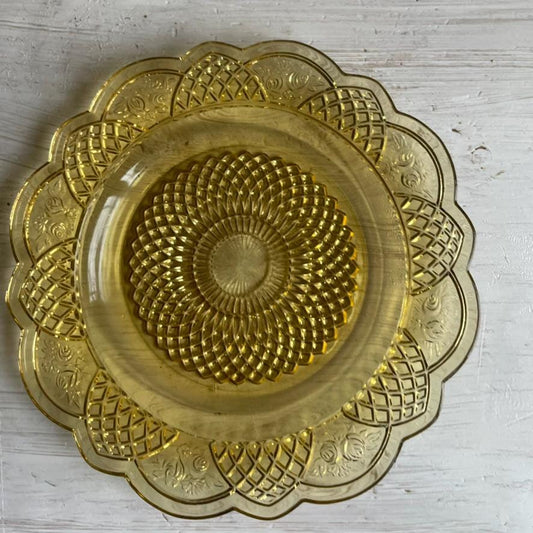 Mayfair Open Rose Dinner Plate | 1930s Hocking Glass | Vintage Yellow Depression Glass