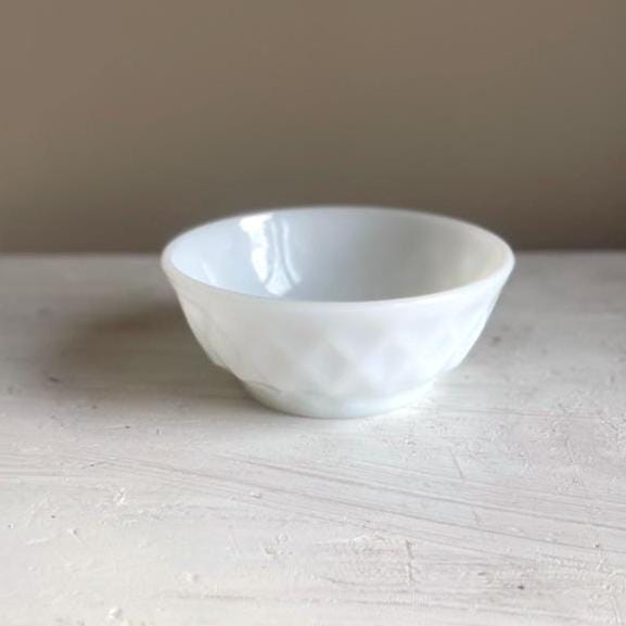 Milk Glass Fruit Bowl | Anchor Hocking Fire King Kimberly Diamond Bowl | Vintage Dessert Bowl