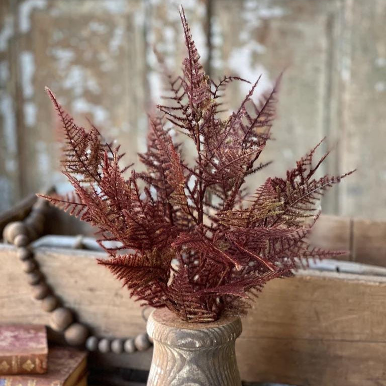 Artificial Fernbank Bush 19" Bordeaux. Fall Faux Greenery. Home Decor Vase Filler. Asparagus Fern. High Quality Fall Decor. Fall Foliage.