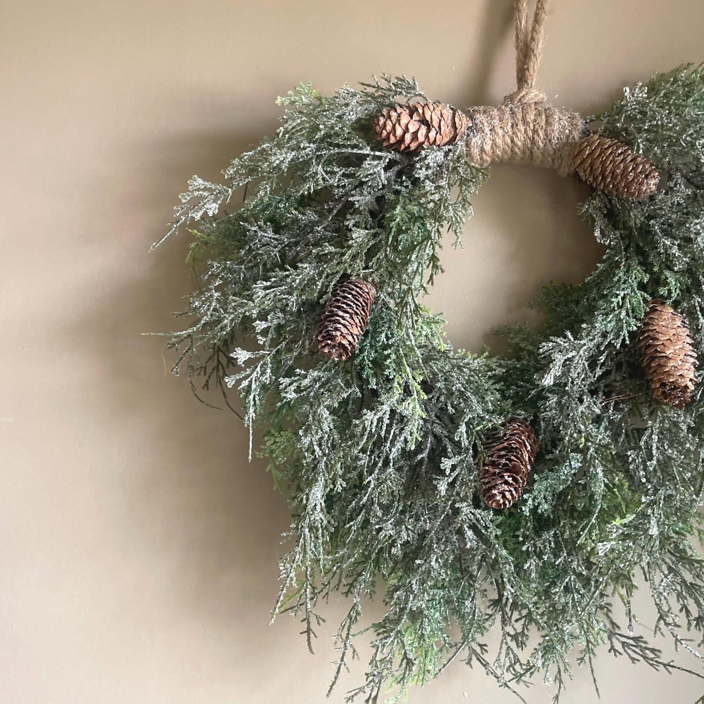 Cedar Thread Winter Wreath | Rustic Wreath | Cedar Wreath Faux | Farmhouse Winter Wreath | Front Door Wreath for Winter | Wreath Base