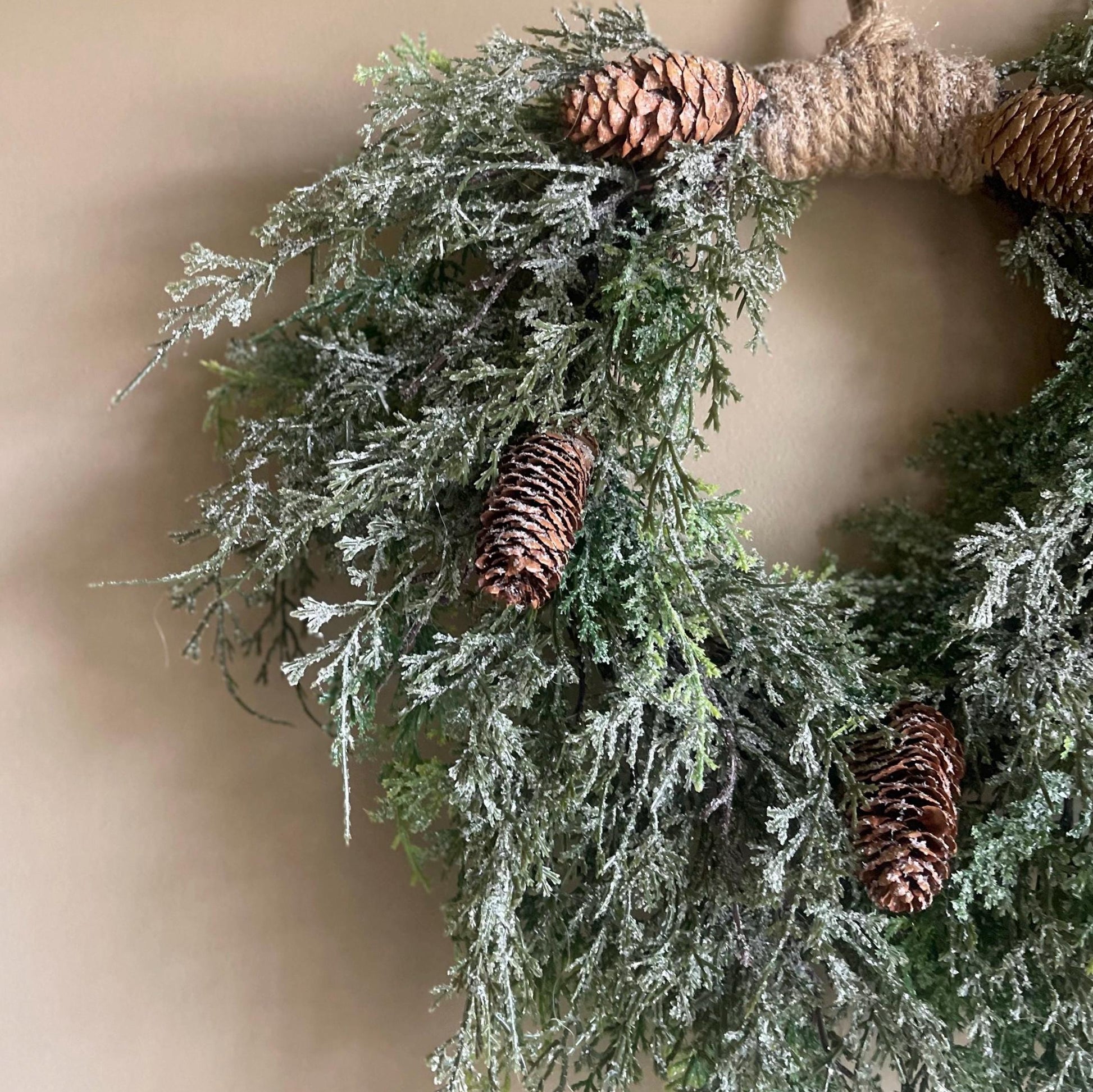 Cedar Thread Winter Wreath | Rustic Wreath | Cedar Wreath Faux | Farmhouse Winter Wreath | Front Door Wreath for Winter | Wreath Base
