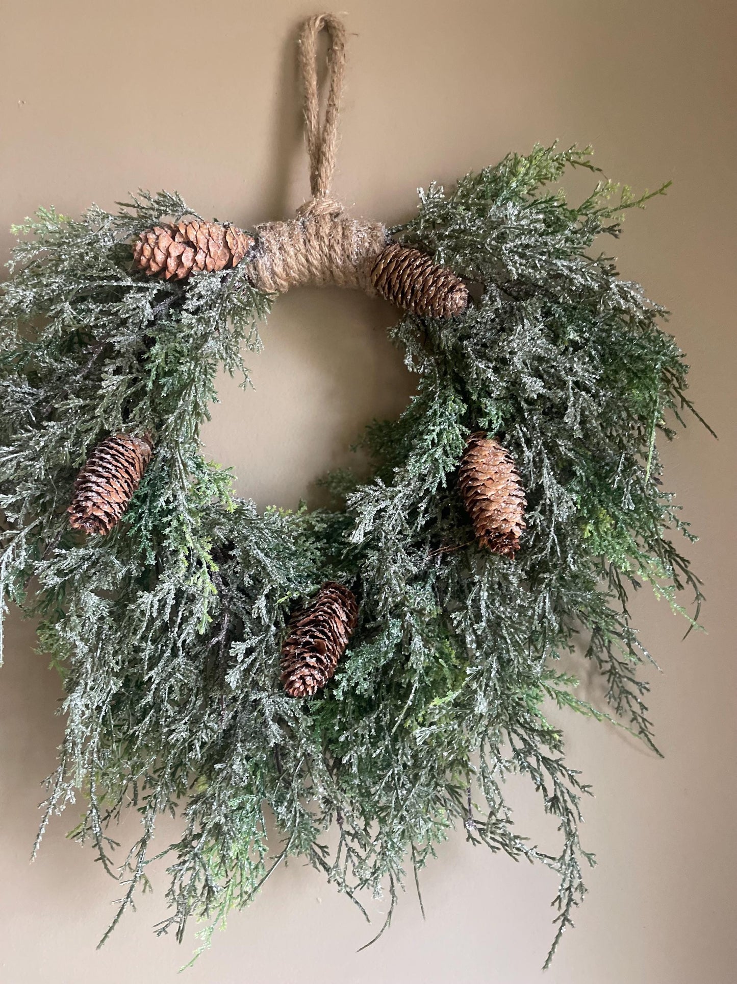 Cedar Thread Winter Wreath | Rustic Wreath | Cedar Wreath Faux | Farmhouse Winter Wreath | Front Door Wreath for Winter | Wreath Base