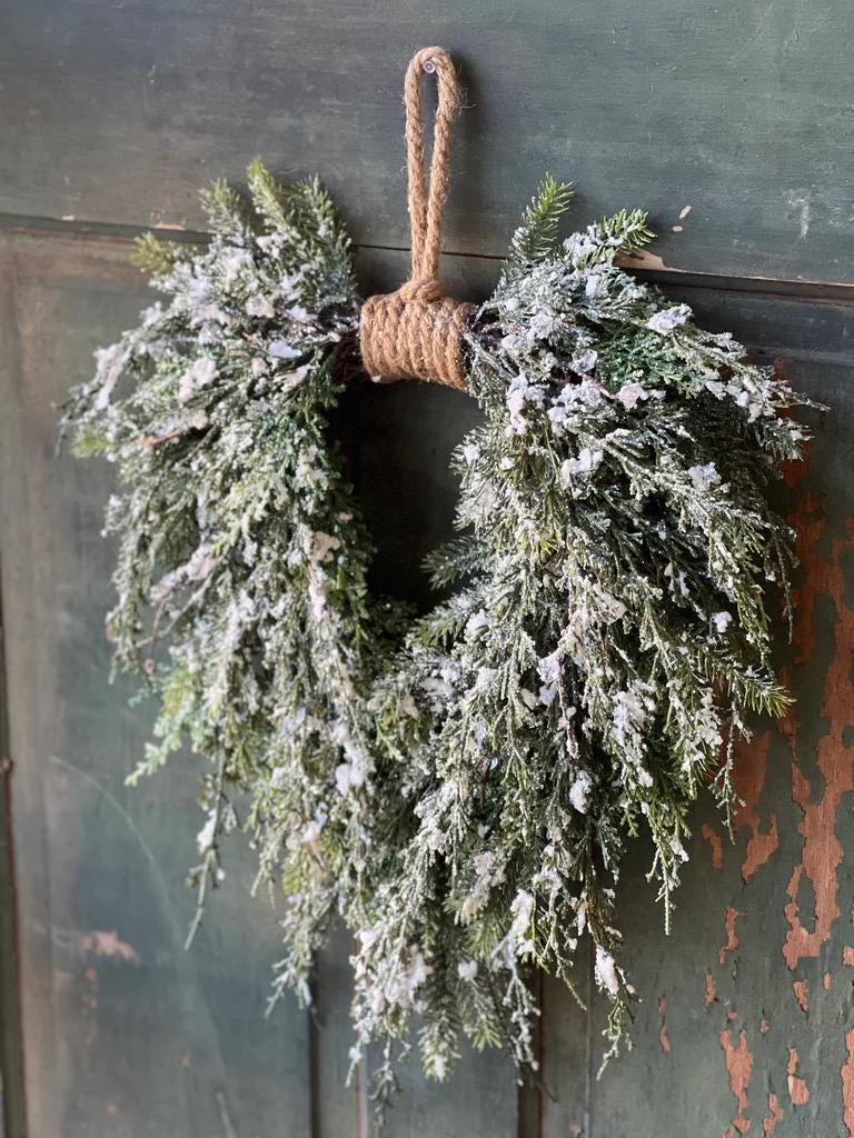 Snow Covered Cedar Winter Wreath | Christmas Wreath | Farmhouse Winter Wreath