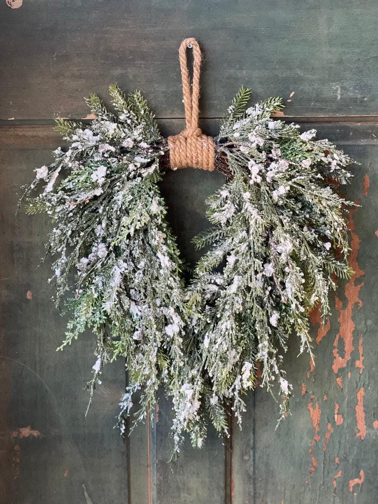 Snow Covered Cedar Winter Wreath | Christmas Wreath | Farmhouse Winter Wreath
