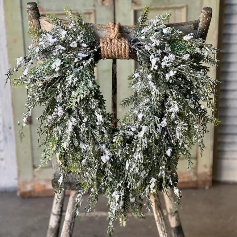 Snow Covered Cedar Winter Wreath | Christmas Wreath | Farmhouse Winter Wreath