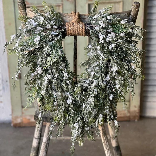 Snow Covered Cedar Christmas Wreath: Rustic Farmhouse Winter Decor