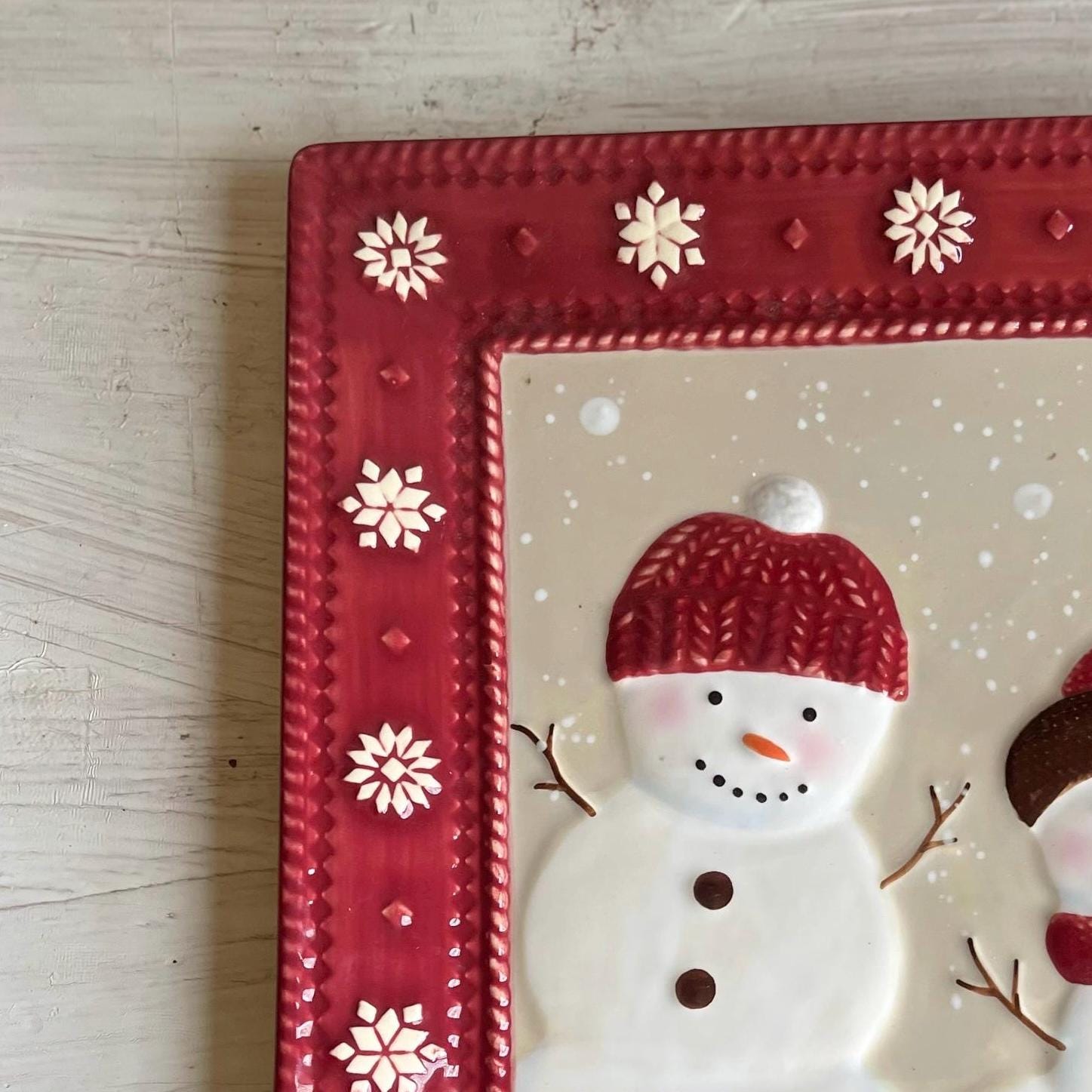 St Nicholas Square Warm Wishes Platter 9.25 inch | Christmas Snowman Serving Tray