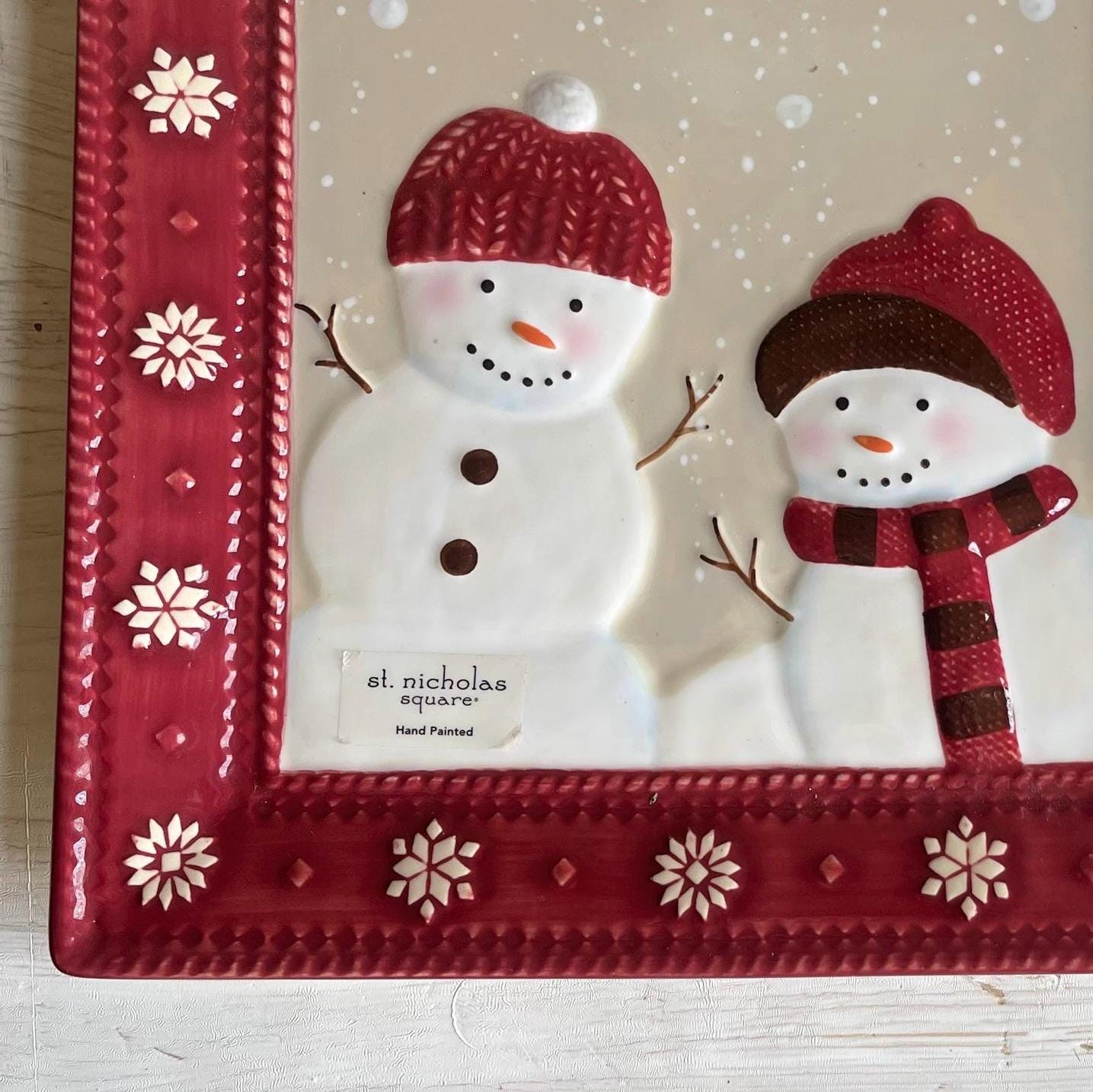 St Nicholas Square Warm Wishes Platter 9.25 inch | Christmas Snowman Serving Tray