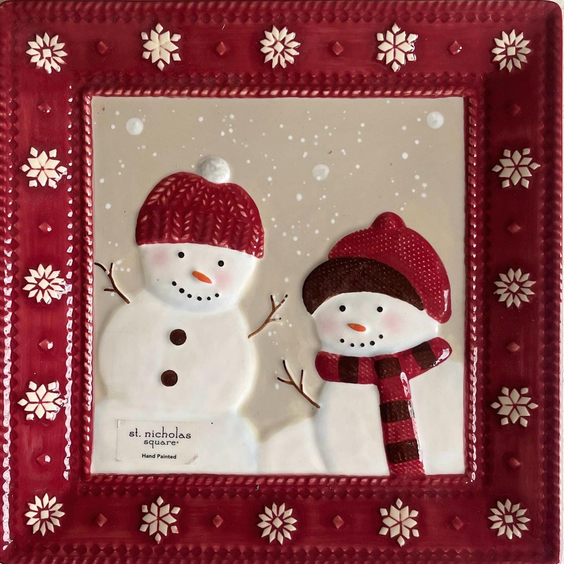 St Nicholas Square Warm Wishes Platter 9.25 inch | Christmas Snowman Serving Tray