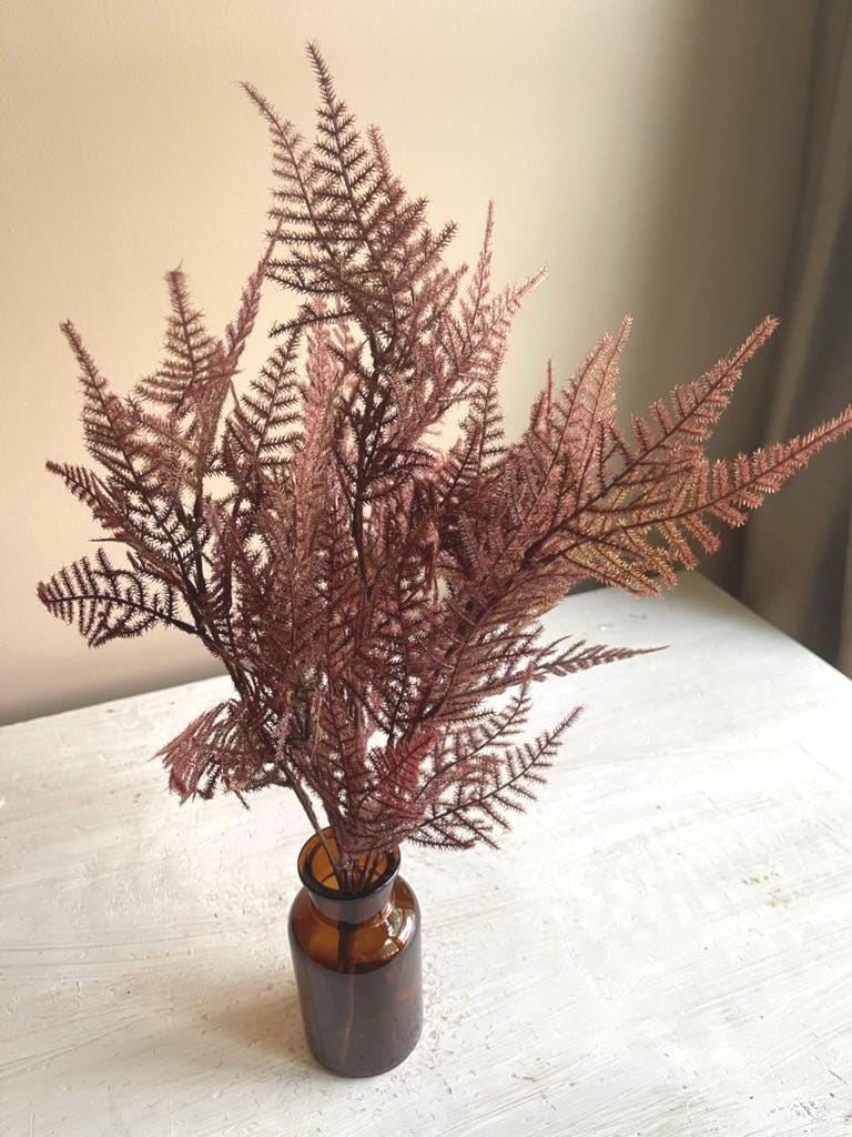 Artificial Fernbank Bush 19" Bordeaux. Fall Faux Greenery. Home Decor Vase Filler. Asparagus Fern. High Quality Fall Decor. Fall Foliage.