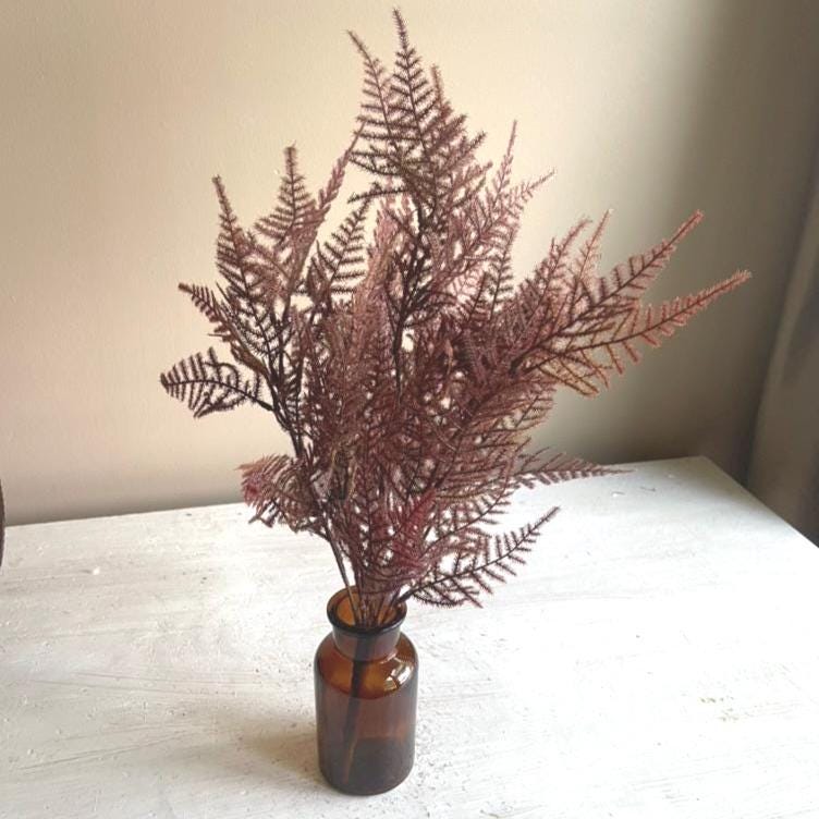 Faux Autumn Fern Bundle: 19" Bordeaux Brown Vase Filler