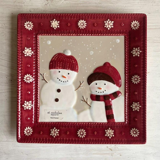 St Nicholas Square Warm Wishes Platter 9.25 inch | Christmas Snowman Serving Tray