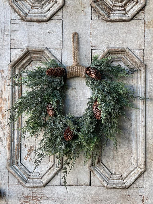 Cedar Thread Winter Wreath | Rustic Wreath | Cedar Wreath Faux | Farmhouse Winter Wreath | Front Door Wreath for Winter | Wreath Base