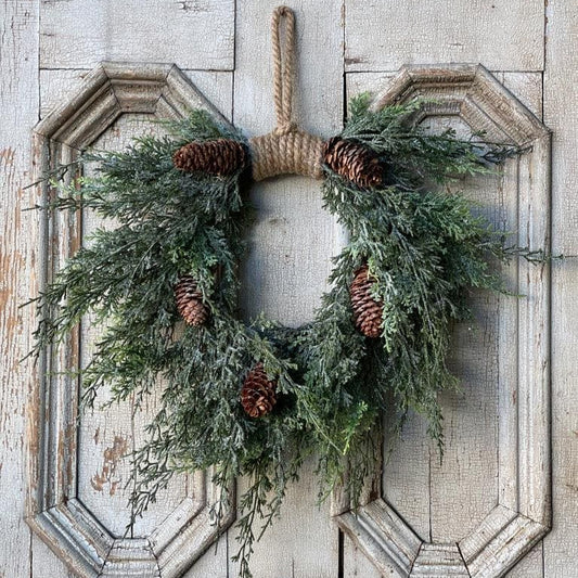 Cedar Thread Winter Wreath. Cedar Wreath Faux. Front Door Wreath for Winter