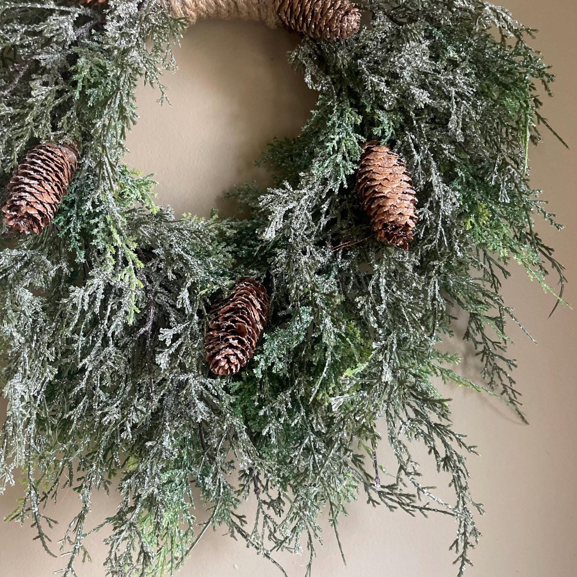 Cedar Thread Winter Wreath | Rustic Wreath | Cedar Wreath Faux | Farmhouse Winter Wreath | Front Door Wreath for Winter | Wreath Base