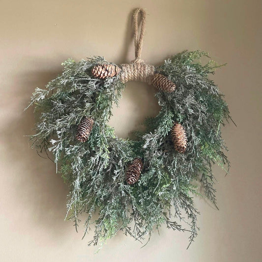 Cedar Winter Wreath | Rustic Wreath | Cedar Wreath Faux | Farmhouse Winter Wreath | Front Door Wreath for Winter | Wreath Base