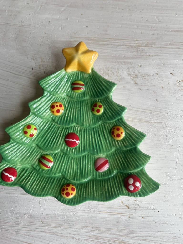 Fitz & Floyd Christmas Snowflake and Jake Tree Snack Plate | Vintage Christmas Kitchen | Holiday Entertaining | Christmas Cheese Plate