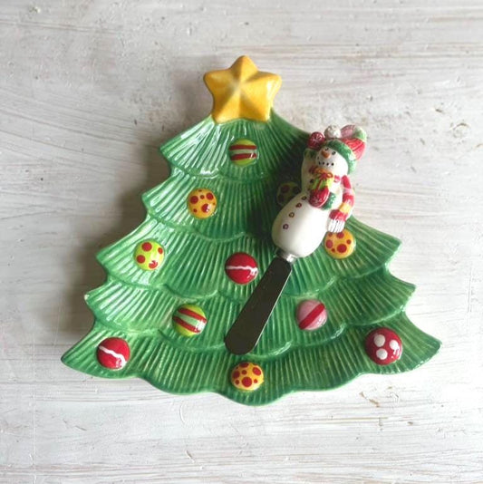 Fitz & Floyd Christmas Snowflake and Jake Tree Snack Plate | Vintage Christmas Kitchen | Holiday Entertaining | Christmas Cheese Plate