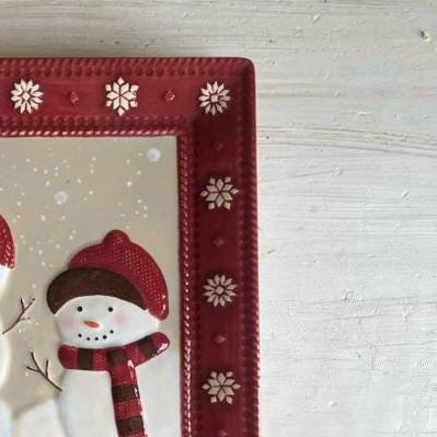 St Nicholas Square Warm Wishes Platter 9.25 inch | Christmas Snowman Serving Tray