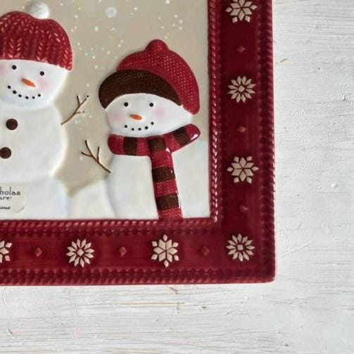 St Nicholas Square Warm Wishes Platter 9.25 inch | Christmas Snowman Serving Tray