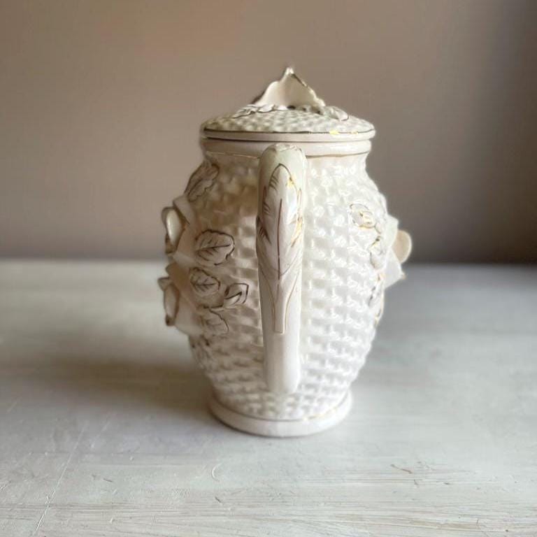 Vintage Japanese Lidded Pitcher - Raised Roses - Cottagecore
