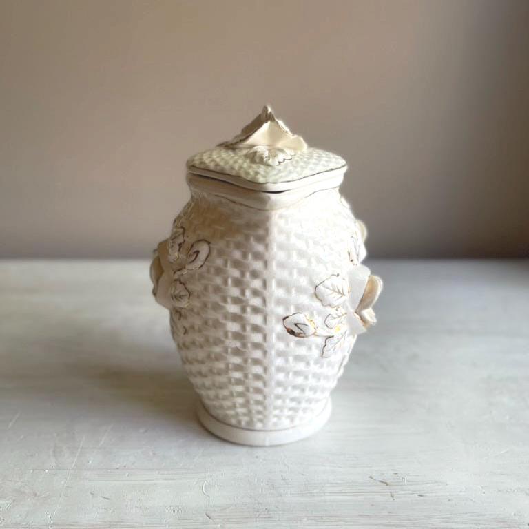 Vintage Japanese Lidded Pitcher - Raised Roses - Cottagecore