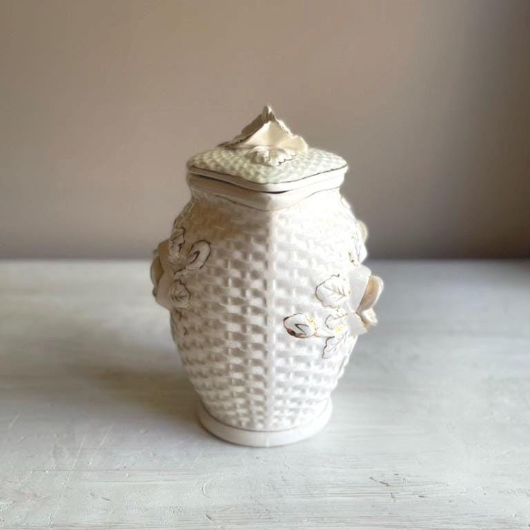 Vintage Japanese Lidded Pitcher - Raised Roses - Cottagecore