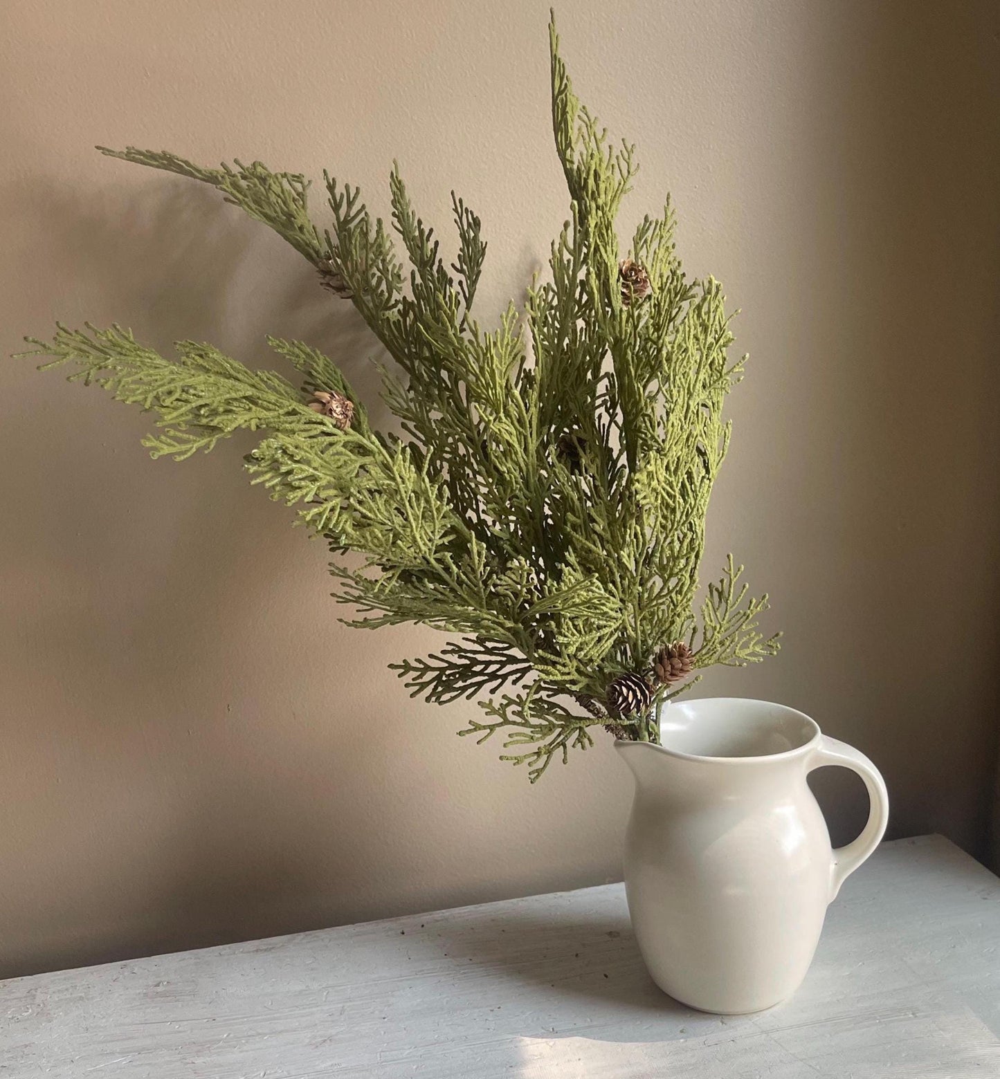 Artificial Cedar Bush: 22" Winter Greenery with Pinecones