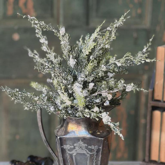 Snow Covered Greens Pick 19 Inch | Snow Covered Cedar Pick | High Quality Christmas Greens | Winter Wreath Supplies | Prismatic Greens Pick